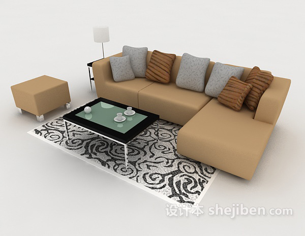 棕色家居简约组合沙发3d模型下载