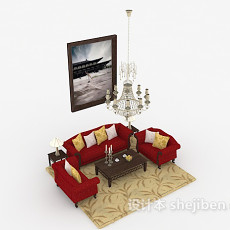 新中式红色组合沙发3d模型下载
