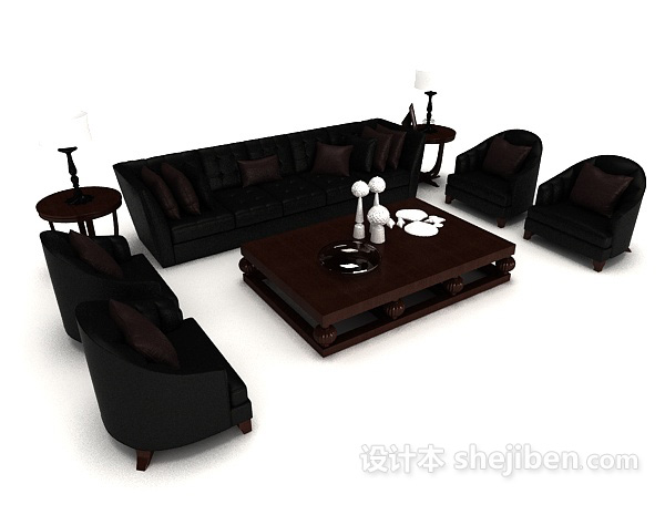 现代风格家居黑色组合沙发3d模型下载