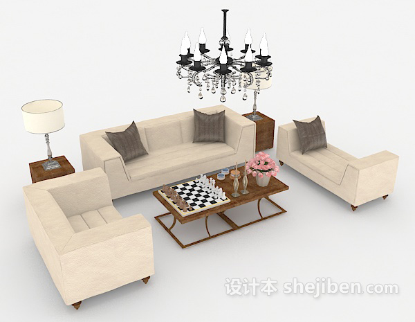 简约家居米黄色组合沙发3d模型下载