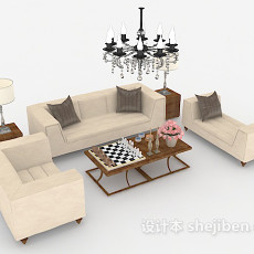 简约家居米黄色组合沙发3d模型下载