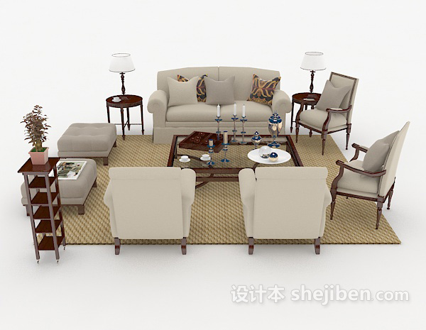 现代风格现代沙发茶几组合3d模型下载
