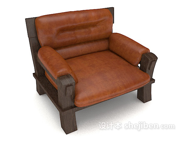 新中式皮质单人沙发3d模型下载