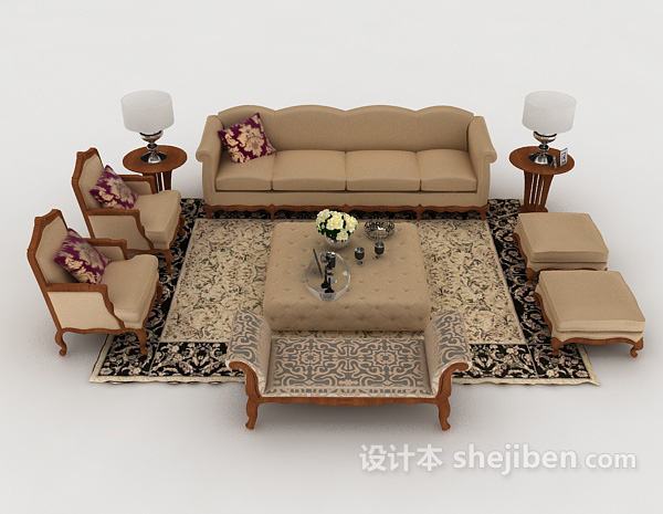 欧式风格欧式复古木质沙发3d模型下载