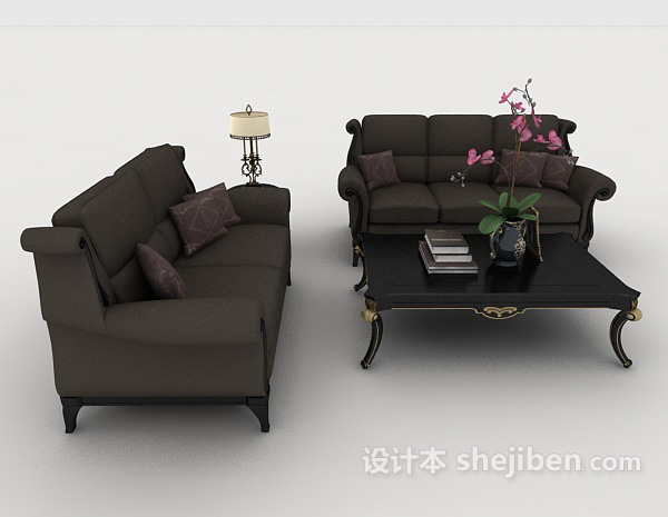 欧式风格欧式简约灰色组合沙发3d模型下载