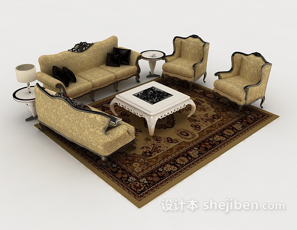 欧式棕黄色花纹组合沙发