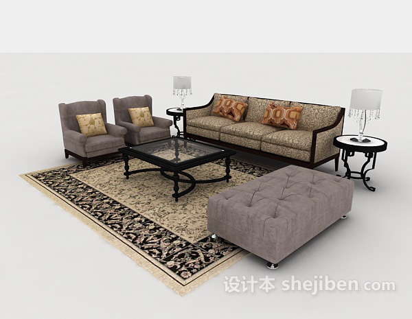 简约欧式组合沙发3d模型下载
