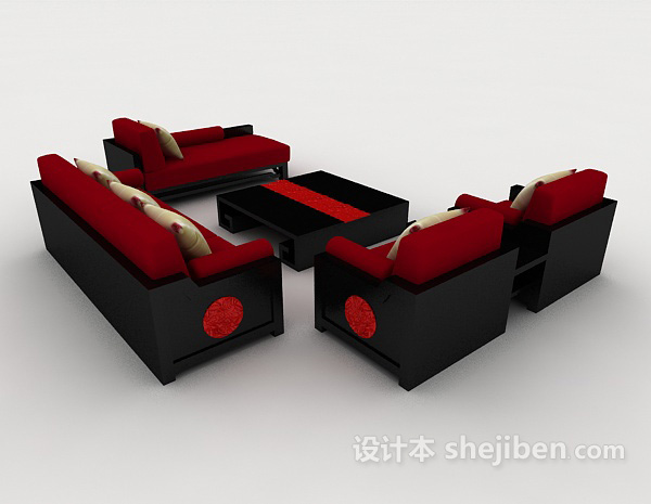 设计本简约红黑组合沙发3d模型下载