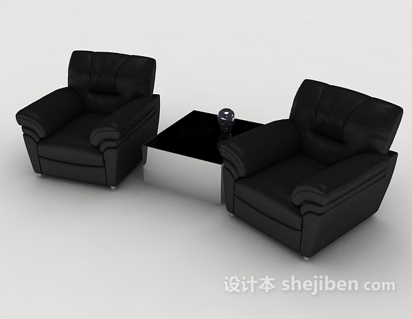 免费商务黑色单人沙发组合3d模型下载