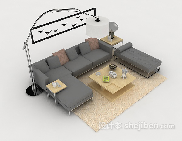 家居简约灰色休闲组合沙发3d模型下载