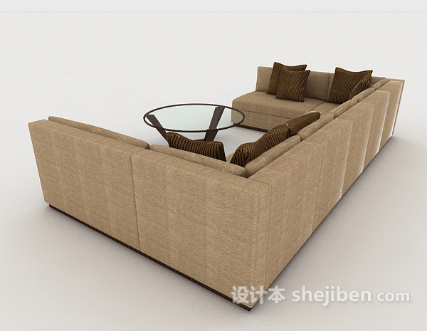 设计本棕色家居木质多人沙发3d模型下载