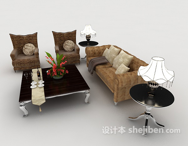 免费简单欧式组合沙发3d模型下载
