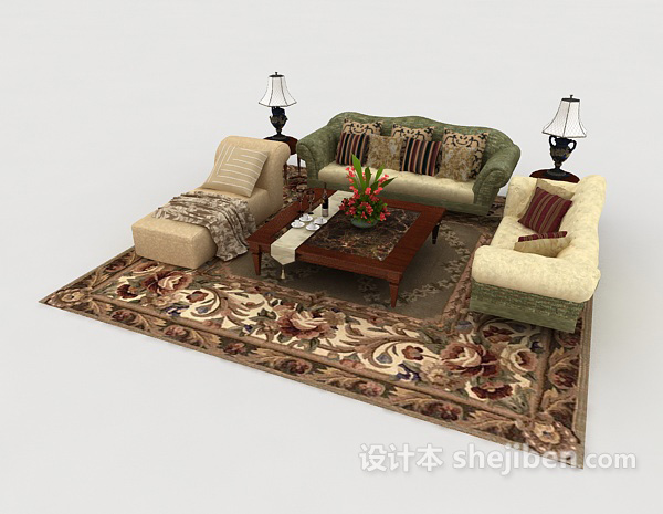 免费豪华欧式风格组合沙发3d模型下载