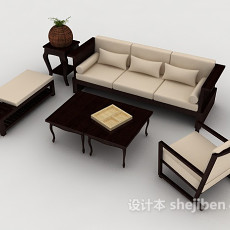 新中式简约木质组合沙发3d模型下载