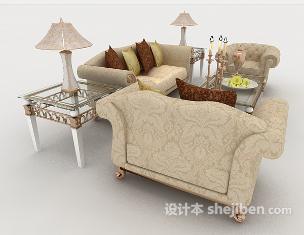 设计本简欧浅色组合沙发3d模型下载