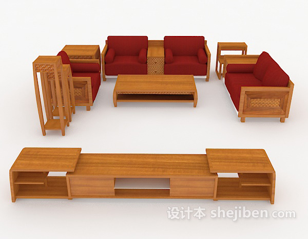 设计本新中式实木组合沙发3d模型下载