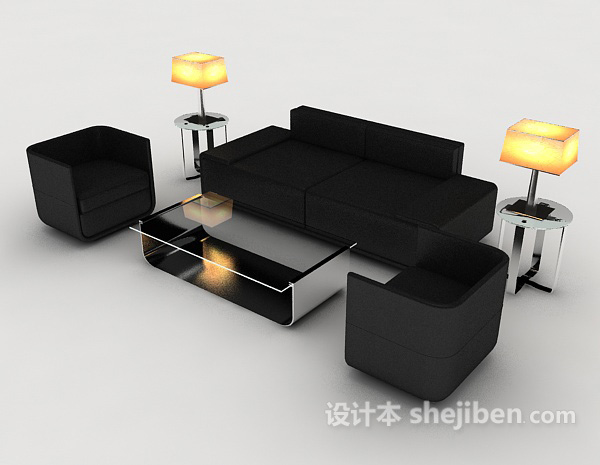 免费黑色简单商务组合沙发3d模型下载