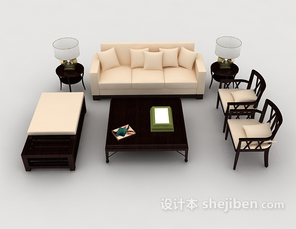 免费木质家居黄色组合沙发3d模型下载