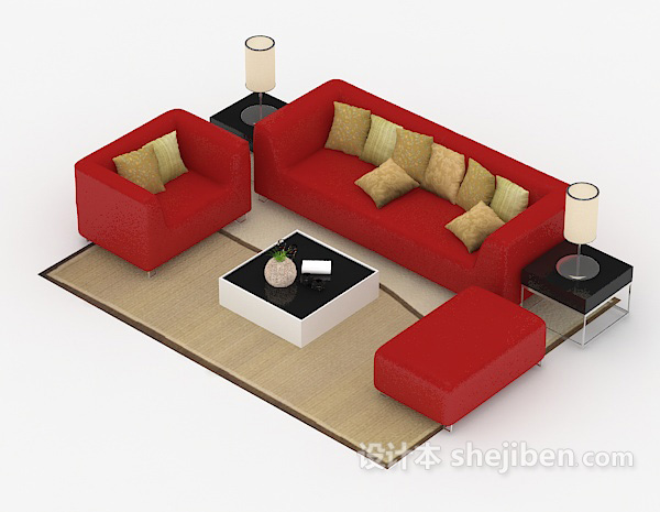 现代红色简约组合沙发
