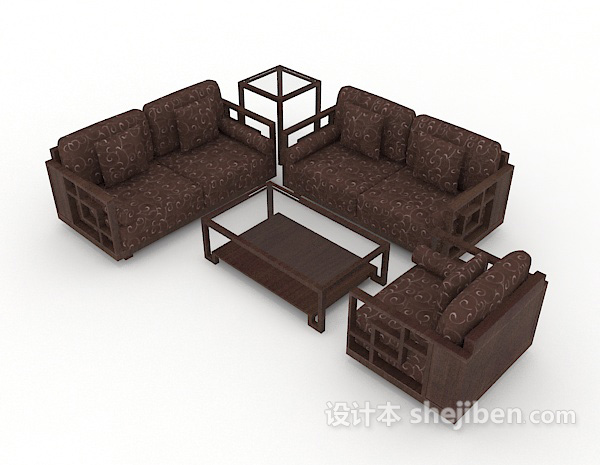 免费新中式实木家居组合沙发3d模型下载