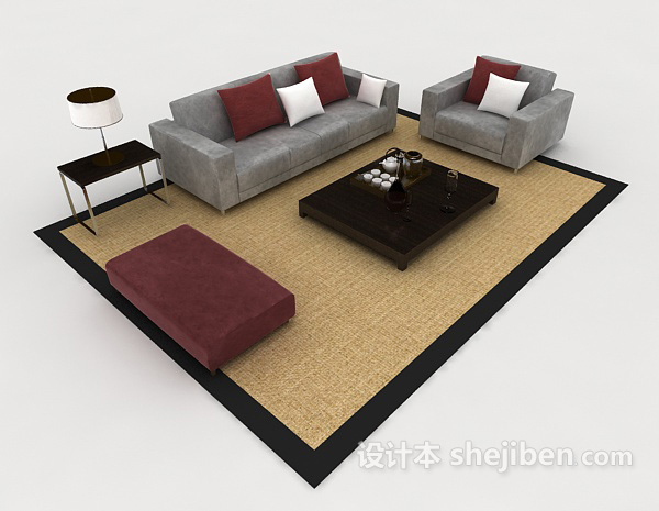 现代家居休闲灰色组合沙发3d模型下载