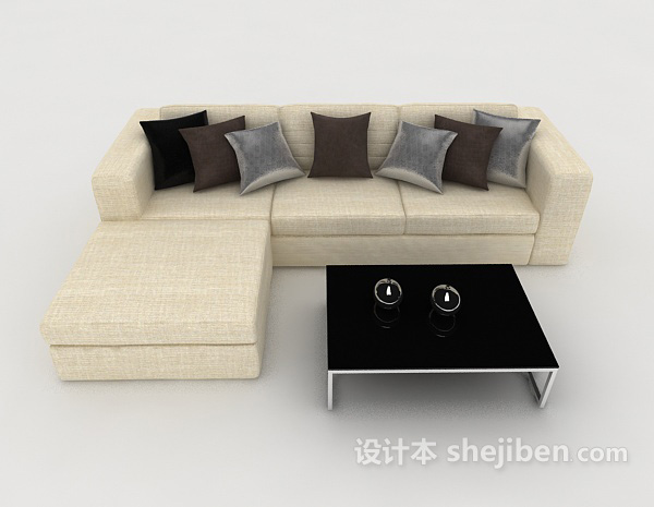 现代风格家居简约米白色多人沙发3d模型下载