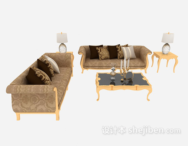 欧式风格欧式家居复古棕色组合沙发3d模型下载