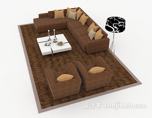设计本家居休闲棕色组合沙发3d模型下载