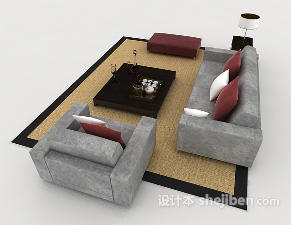 设计本现代家居休闲灰色组合沙发3d模型下载