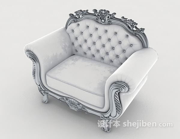 免费欧式白色简约单人沙发3d模型下载