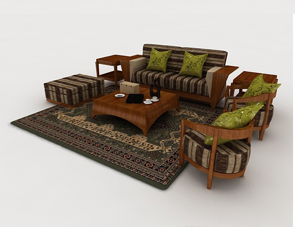现代风格木质家居条纹组合沙发3d模型下载