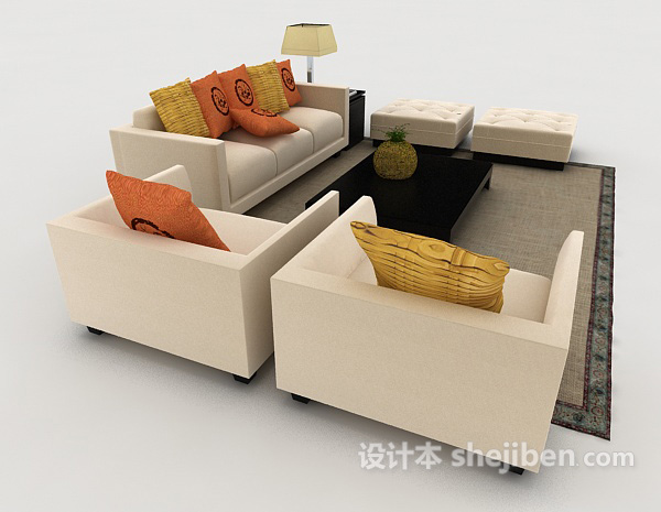 设计本简约米白色组合沙发3d模型下载