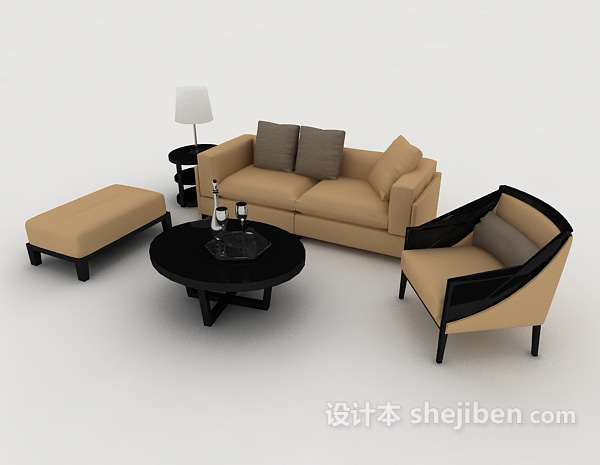 免费家居棕色木质组合沙发3d模型下载