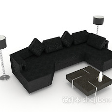简单黑色商务多人沙发3d模型下载