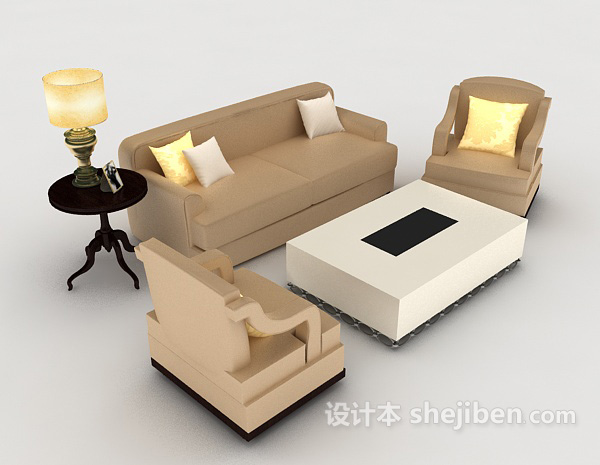 现代木质棕色组合沙发3d模型下载