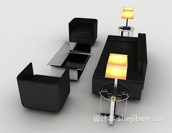 设计本黑色简单商务组合沙发3d模型下载