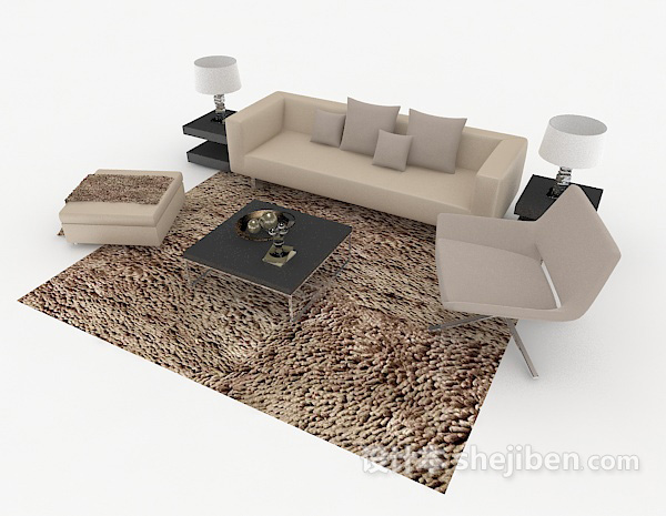 现代风格家居灰色简约休闲组合沙发3d模型下载