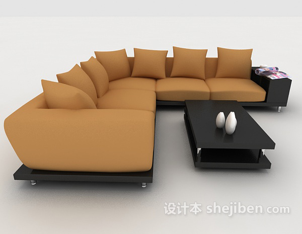 设计本现代黄棕色简约多人沙发3d模型下载