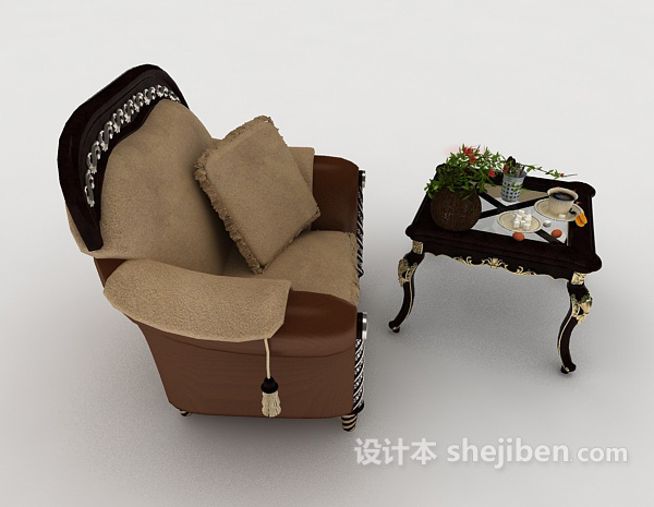 设计本欧式复古家居棕色单人沙发3d模型下载