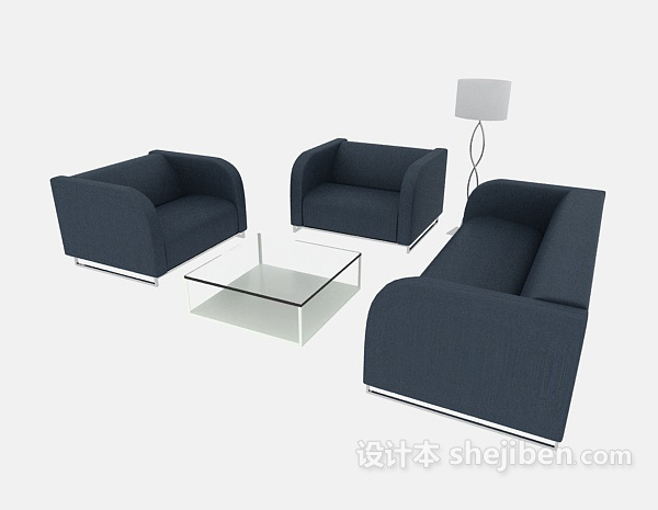 免费淡雅蓝色组合沙发3d模型下载