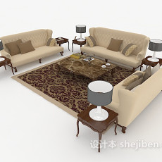 欧式家居木质棕色组合沙发3d模型下载