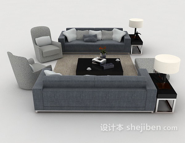 灰色简约家居组合沙发3d模型下载
