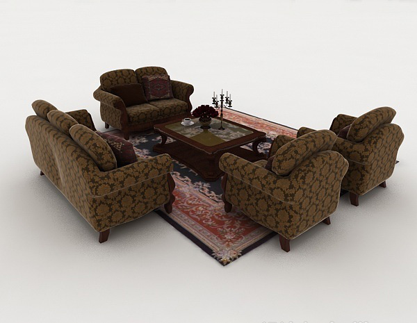 设计本中式复古深色组合沙发3d模型下载