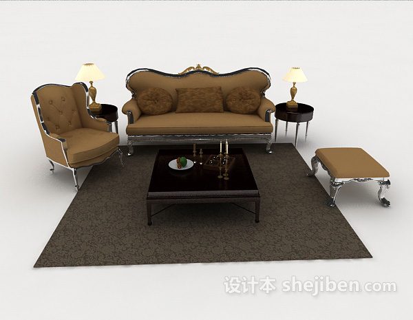 欧式风格欧式家居棕色组合沙发3d模型下载
