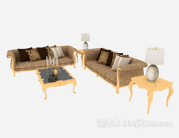 免费欧式家居复古棕色组合沙发3d模型下载