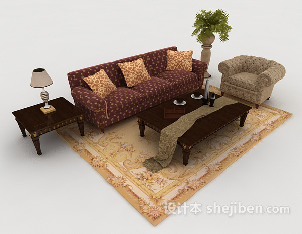 木质混搭组合沙发3d模型下载