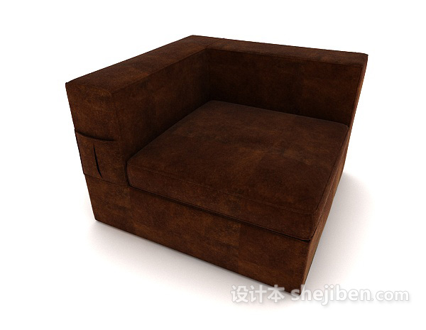 免费方形简约休闲深棕色单人沙发3d模型下载