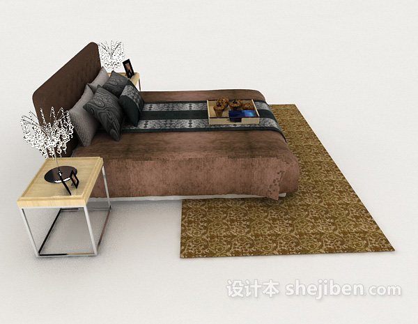 设计本深色商务双人床3d模型下载