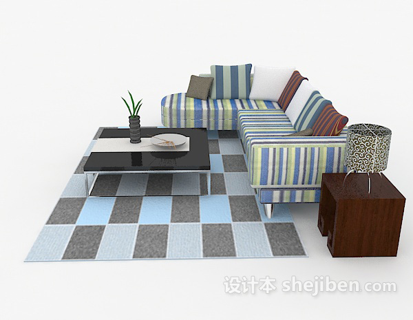 设计本现代条纹多人沙发3d模型下载