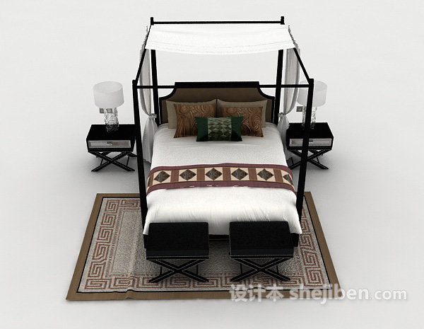 现代风格现代黑白双人床3d模型下载